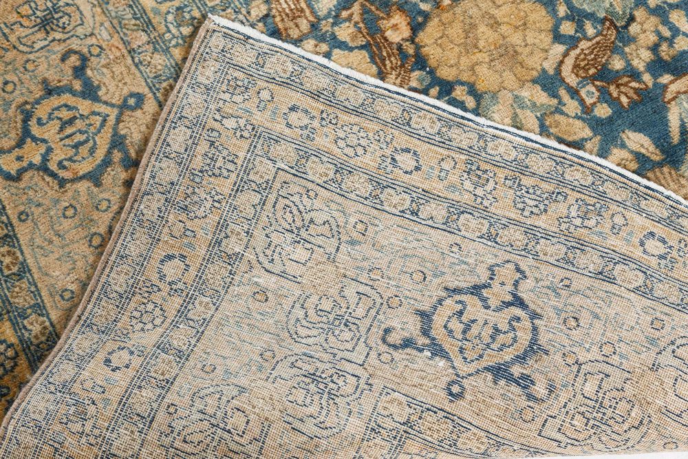 Antique Persian Tabriz Floral Design Blue Handmade Wool Rug BB7490