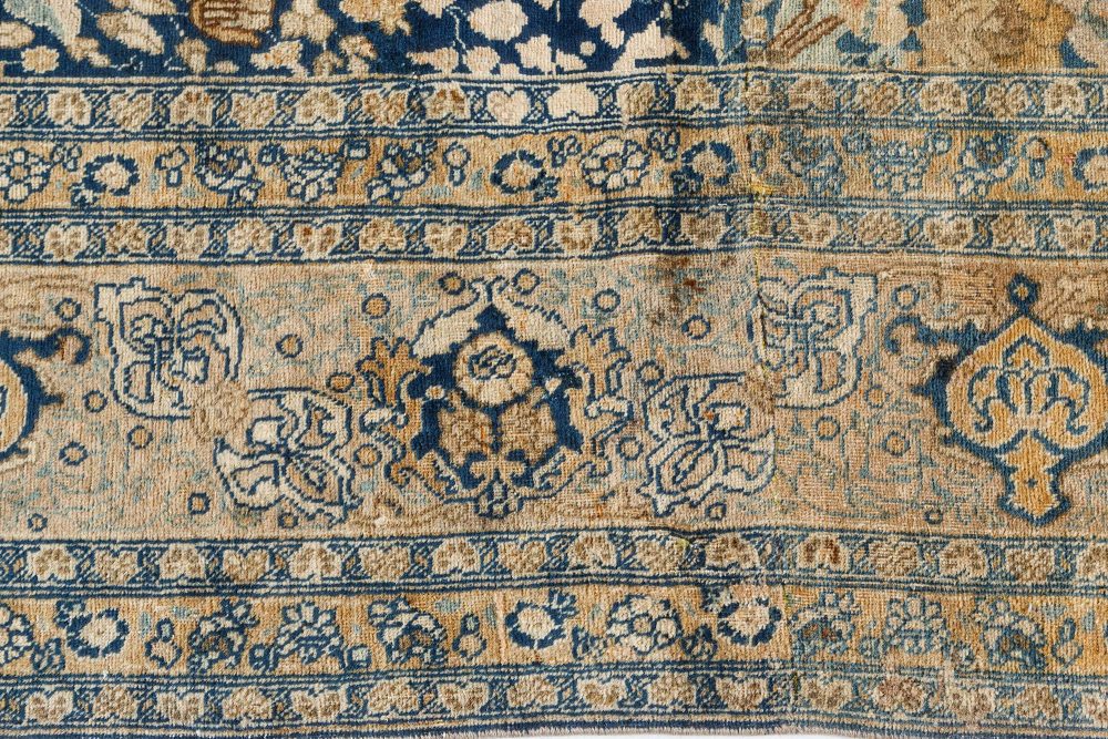 Antique Persian Tabriz Floral Design Blue Handmade Wool Rug BB7490