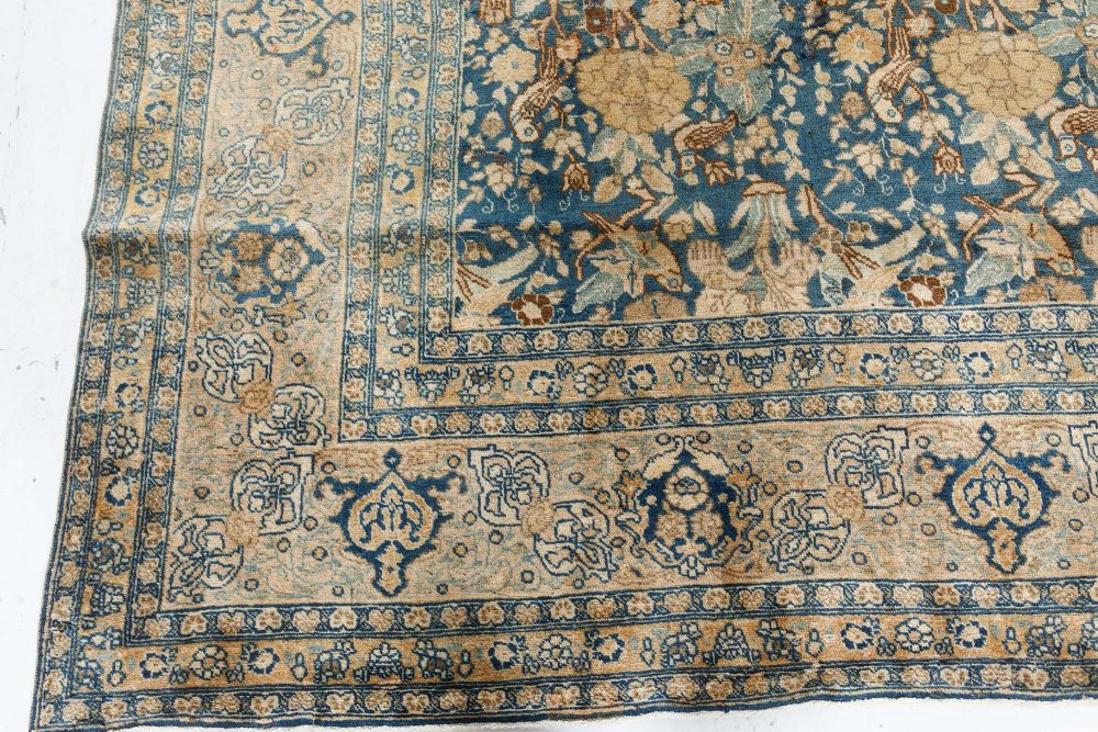 Antique Persian Tabriz Floral Design Blue Handmade Wool Rug BB7490