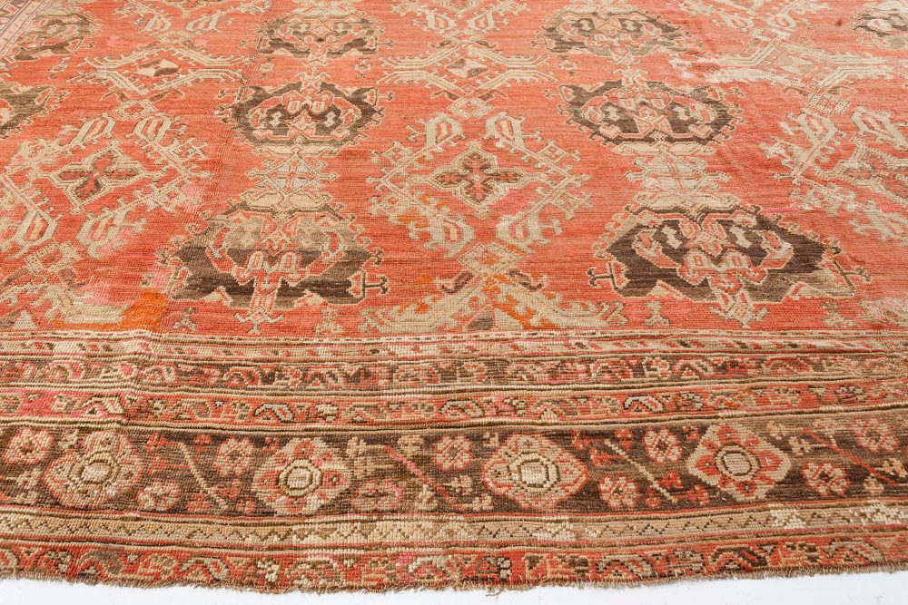 Authentic Oversized Vintage Turkish Oushak Orange Hand Knotted Wool Rug BB7497