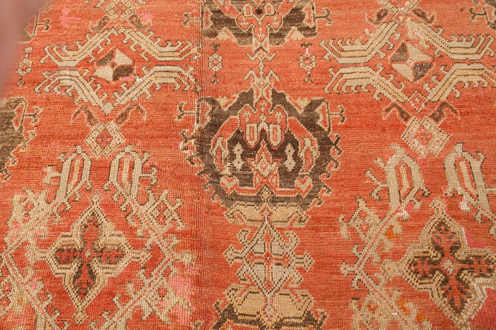 Authentic Oversized Vintage Turkish Oushak Orange Hand Knotted Wool Rug BB7497