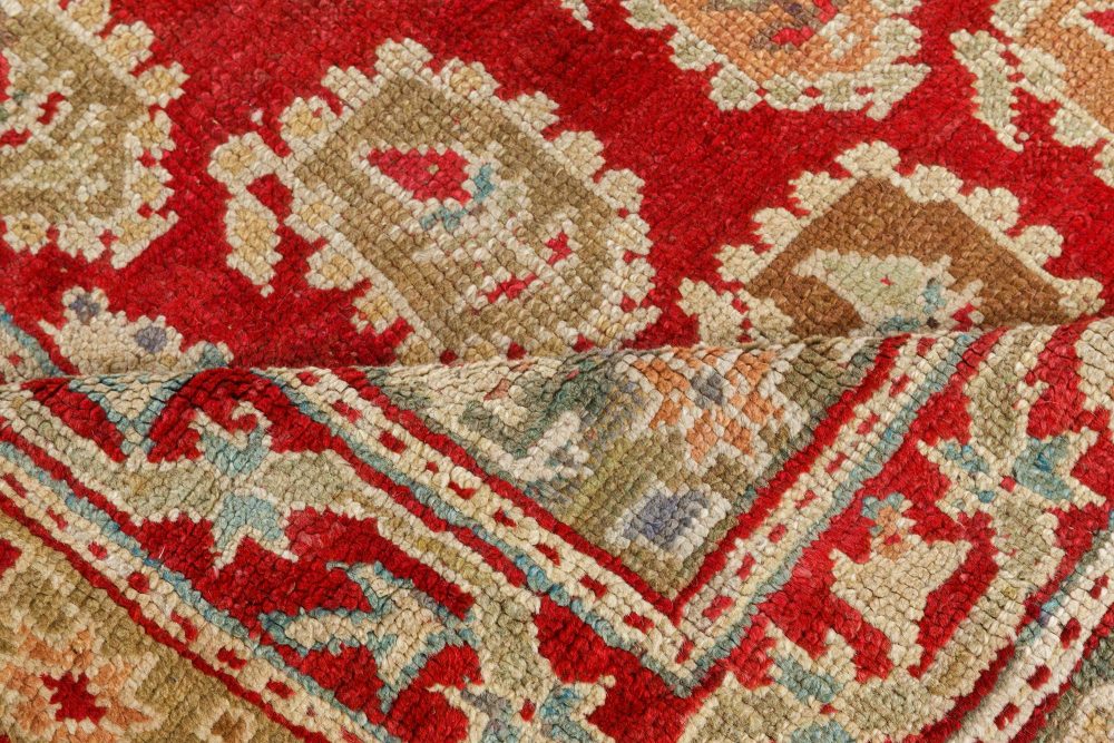 Authentic 19th Century Turkish Oushak Red Handwoven Wool Carpet BB7502