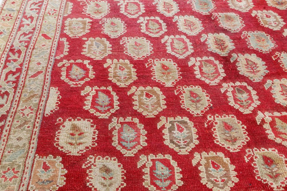 Authentic 19th Century Turkish Oushak Red Handwoven Wool Carpet BB7502