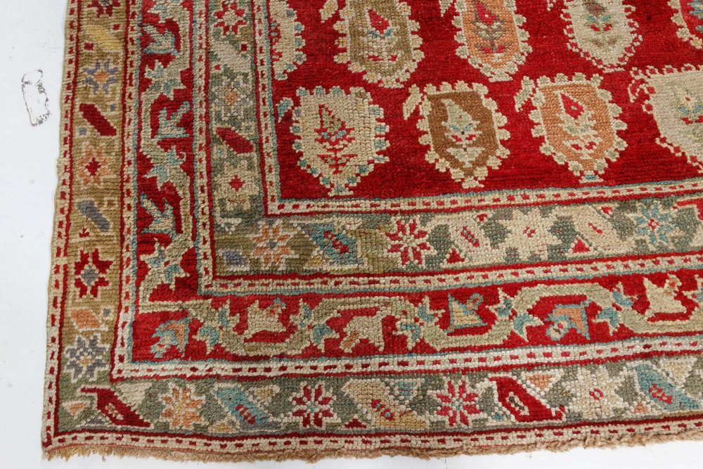 Authentic 19th Century Turkish Oushak Red Handwoven Wool Carpet BB7502