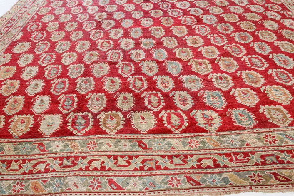 Authentic 19th Century Turkish Oushak Red Handwoven Wool Carpet BB7502
