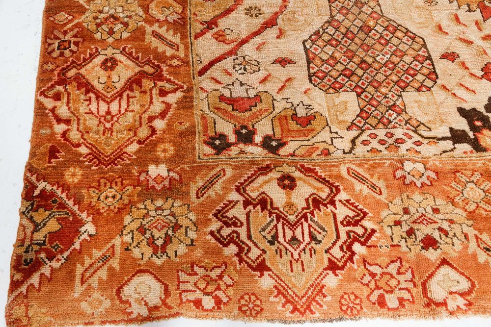 One-of-a-kind Vintage Turkish Oushak Bold Design Orange Handmade Wool Runner BB7506