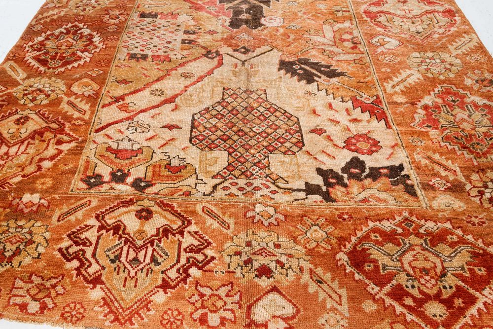 One-of-a-kind Vintage Turkish Oushak Bold Design Orange Handmade Wool Runner BB7506