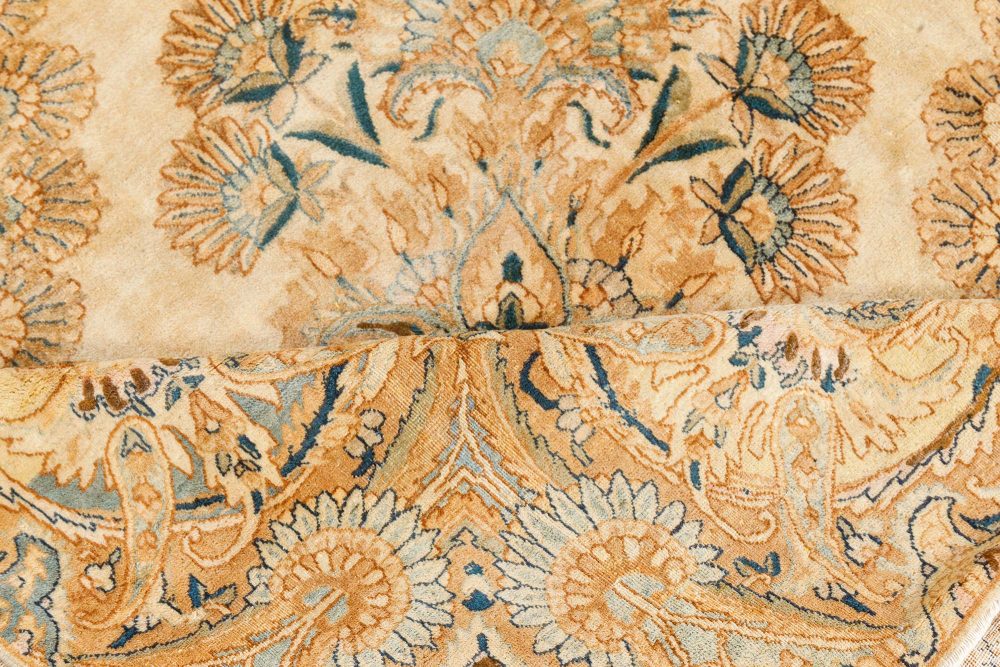 Antique Botanic Persian Kirman Beige, Brown, Blue Handmade Wool Rug BB7513