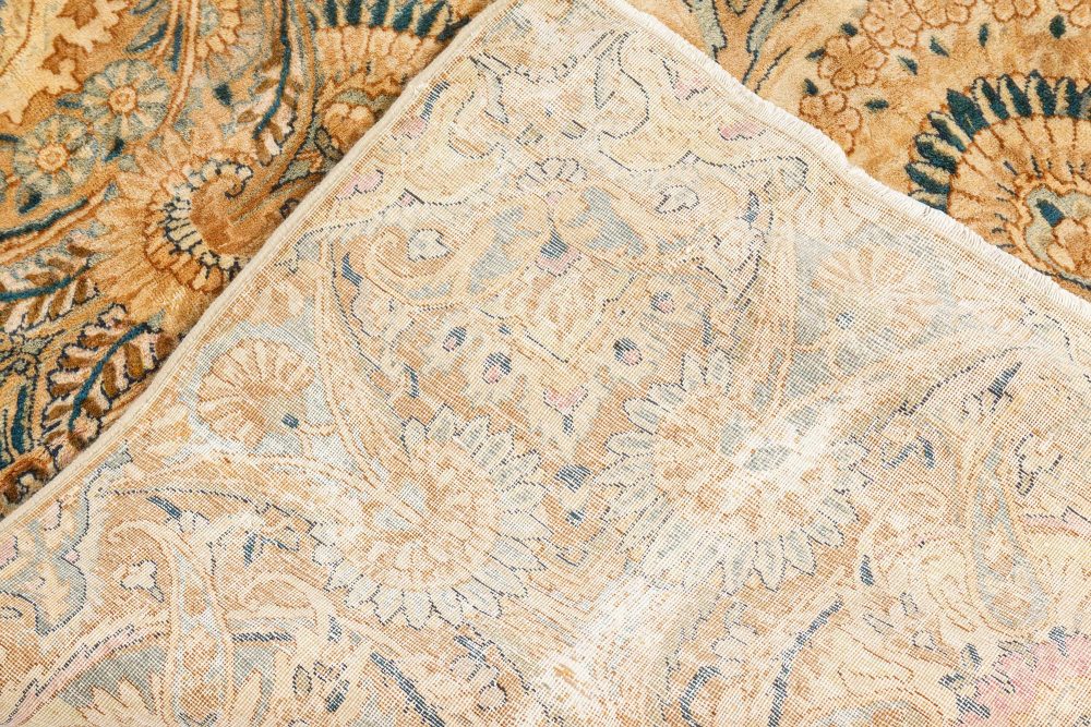Antique Botanic Persian Kirman Beige, Brown, Blue Handmade Wool Rug BB7513