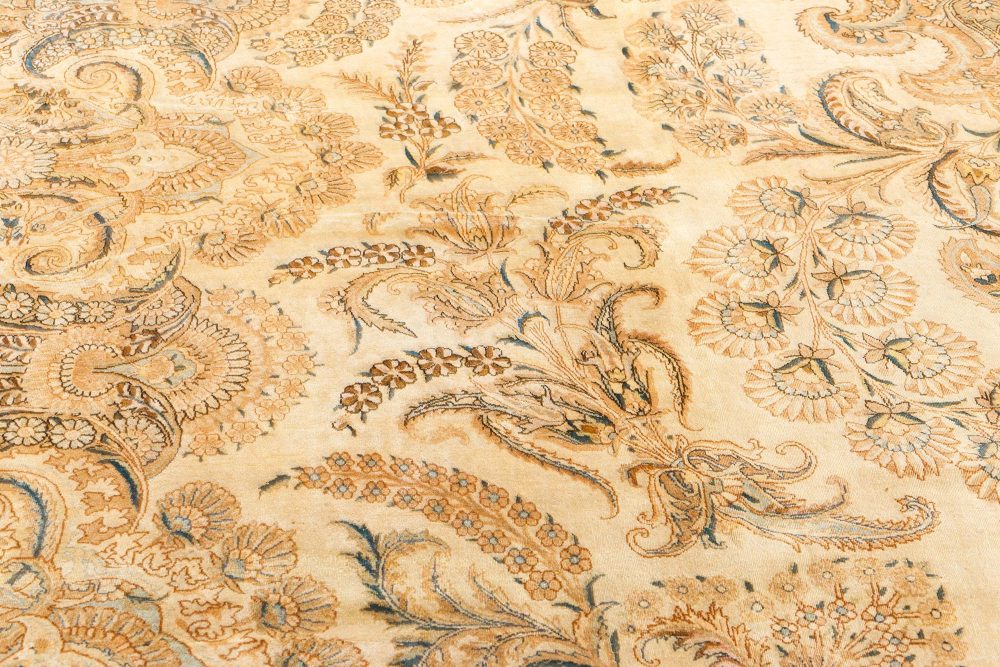 Antique Botanic Persian Kirman Beige, Brown, Blue Handmade Wool Rug BB7513