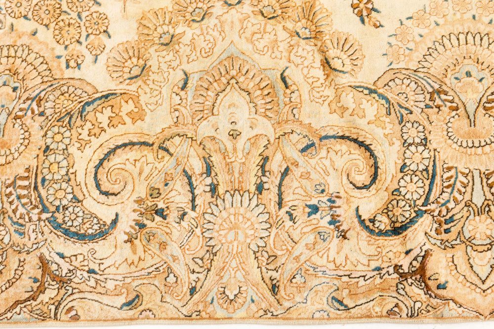 Antique Botanic Persian Kirman Beige, Brown, Blue Handmade Wool Rug BB7513