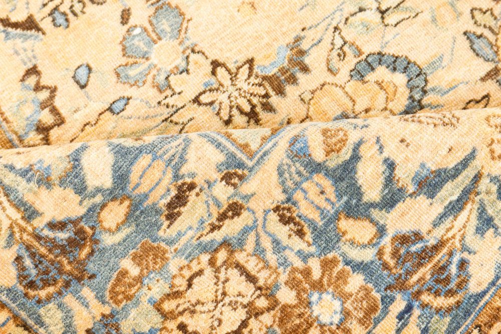 Authentic 19th Century Persian Tabriz Beige Blue Handmade Wool Carpet BB7524