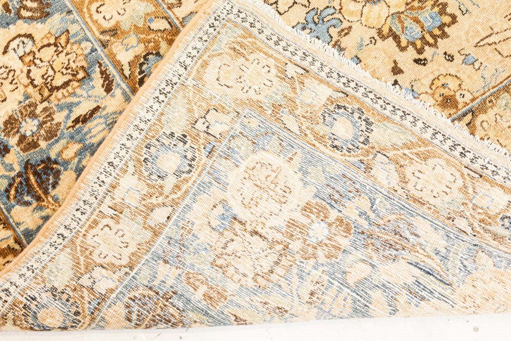 Authentic 19th Century Persian Tabriz Beige Blue Handmade Wool Carpet BB7524