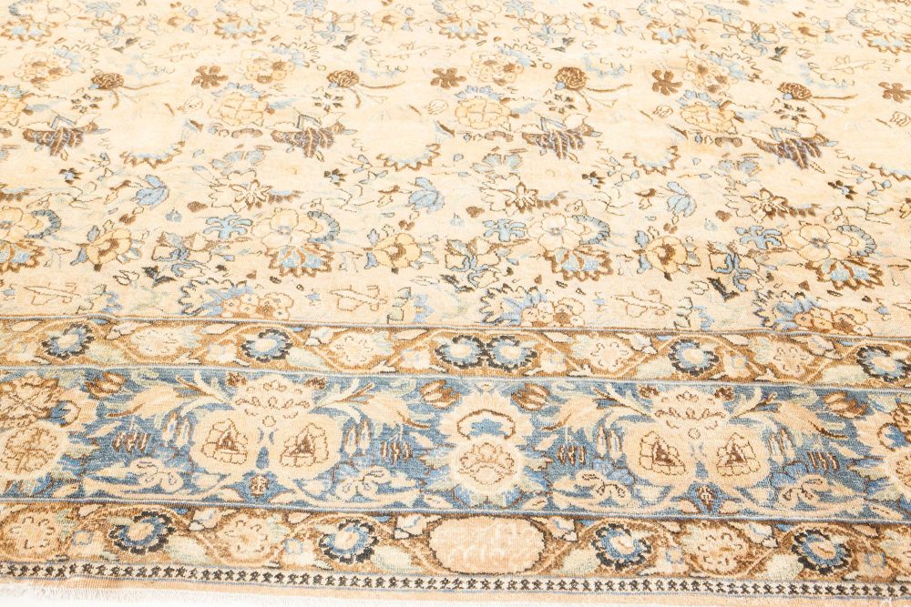 Authentic 19th Century Persian Tabriz Beige Blue Handmade Wool Carpet BB7524