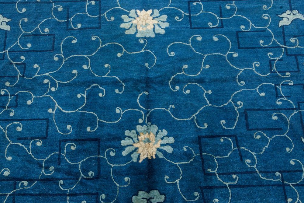 Vintage Chinese Indigo Blue and Ivory Handwoven Wool Carpet BB7533