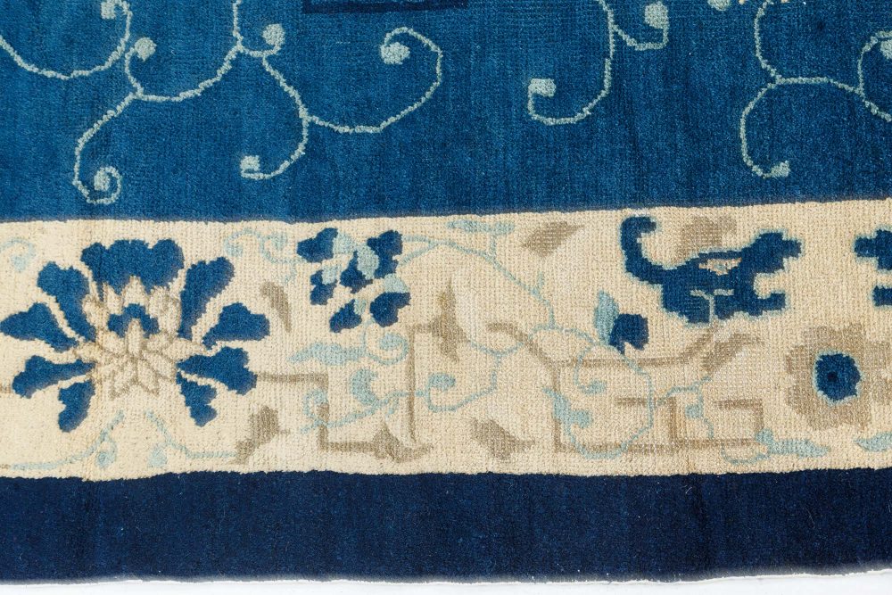 Vintage Chinese Indigo Blue and Ivory Handwoven Wool Carpet BB7533