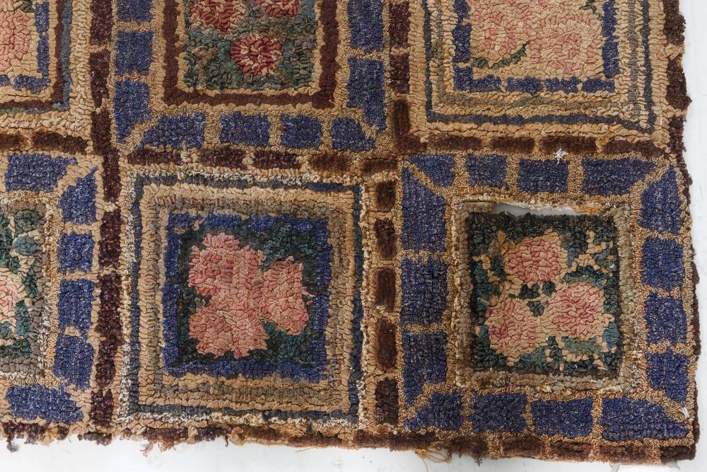 One-of-a-kind Vintage Botanic Pink Purple Hooked Rug BB7534