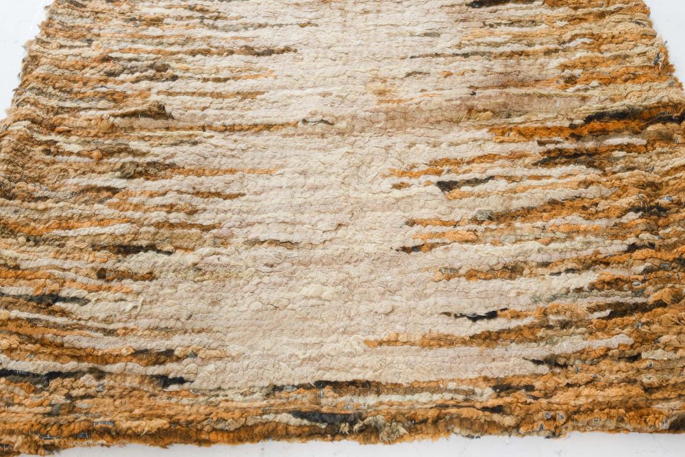 High-quality Midcentury Beige and Yellow Hand Knotted Wool Rag Rug BB7538