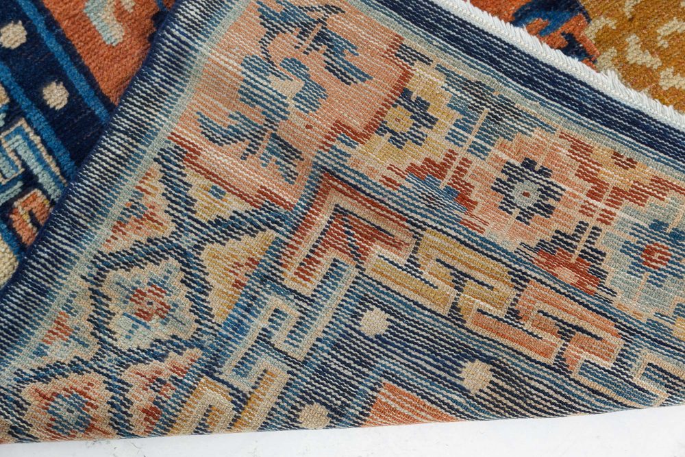 Vintage Chinese Botanic Pale Orange, Blue Handmade Wool Rug BB7541
