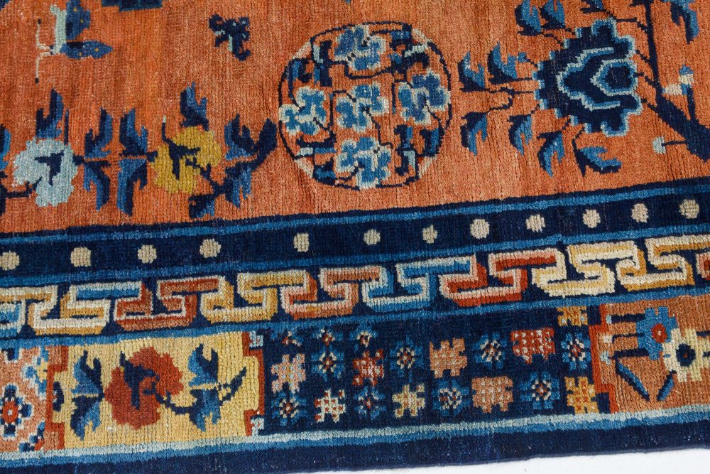 Vintage Chinese Botanic Pale Orange, Blue Handmade Wool Rug BB7541