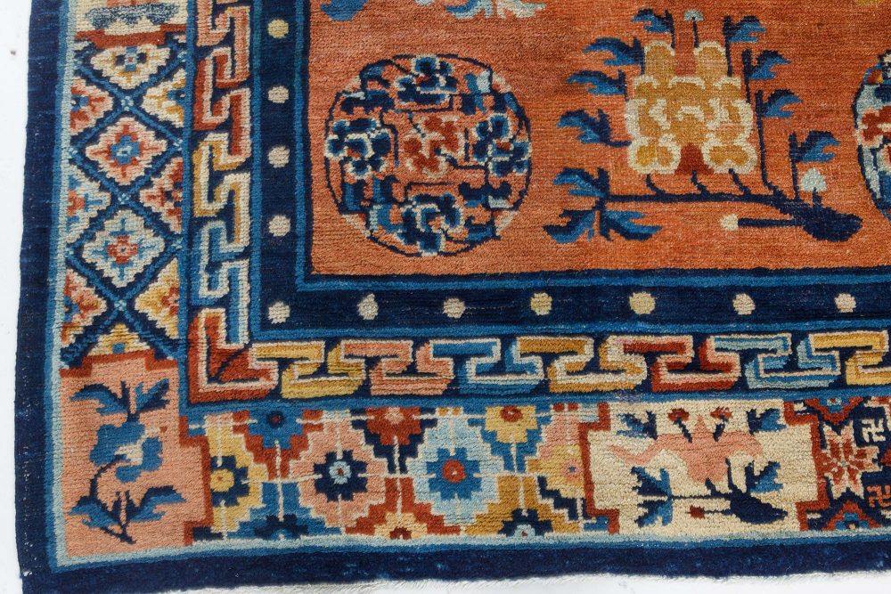 Vintage Chinese Botanic Pale Orange, Blue Handmade Wool Rug BB7541