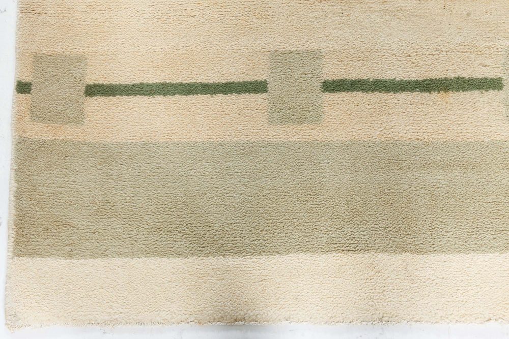 Midcentury Art Deco Handmade Wool Rug in Beige and Green BB7543