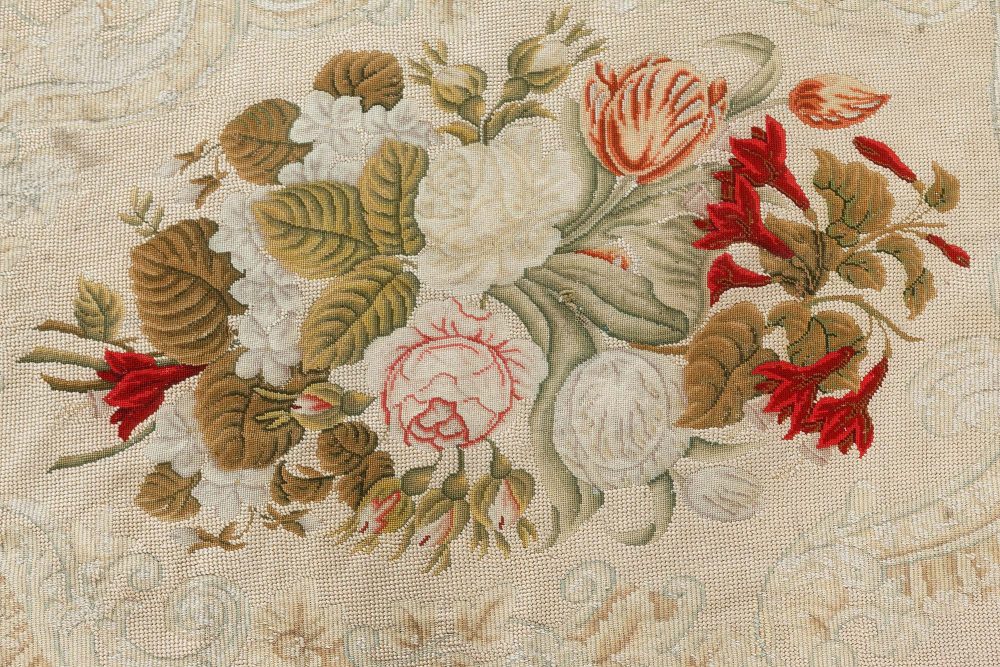 One-of-a-kind Antique Floral Needlework Carpet BB7547
