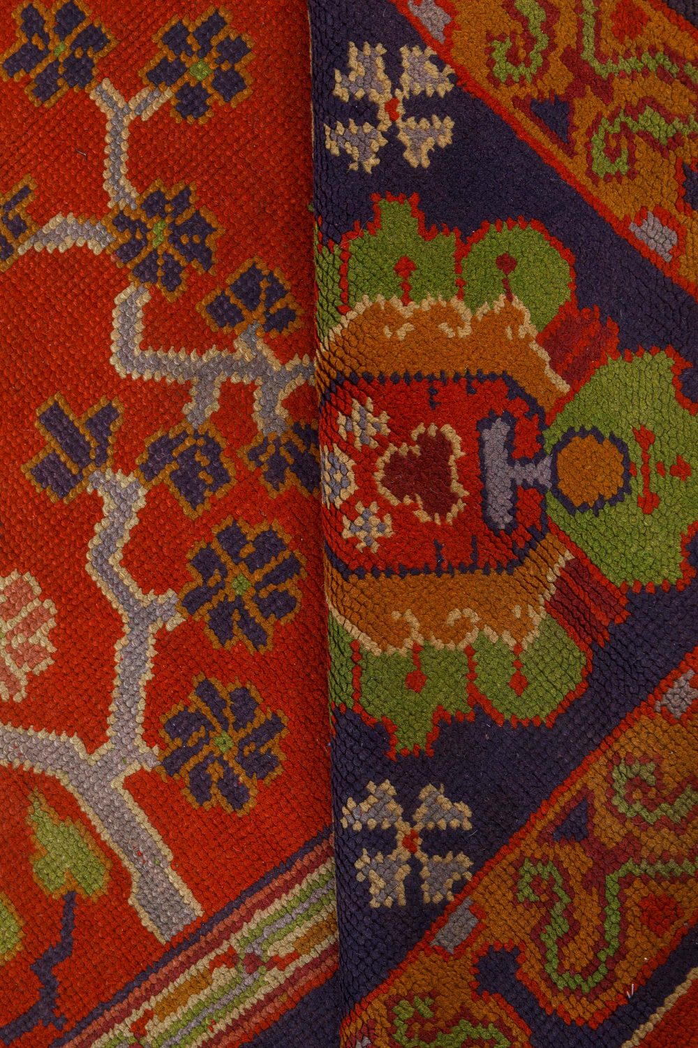 Vintage Arts & Crafts Botanic Red Handmade Wool Rug by Gavin Morton BB7551