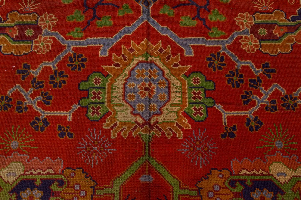 Vintage Arts & Crafts Botanic Red Handmade Wool Rug by Gavin Morton BB7551