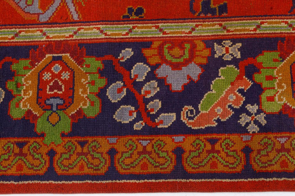 Vintage Arts & Crafts Botanic Red Handmade Wool Rug by Gavin Morton BB7551