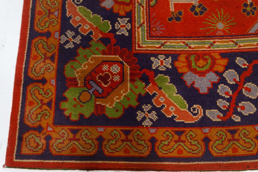 Vintage Arts & Crafts Botanic Red Handmade Wool Rug by Gavin Morton BB7551