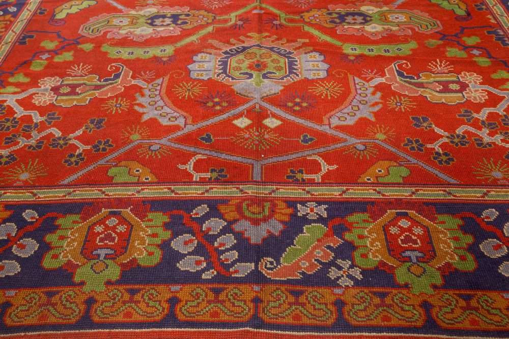 Vintage Arts & Crafts Botanic Red Handmade Wool Rug by Gavin Morton BB7551