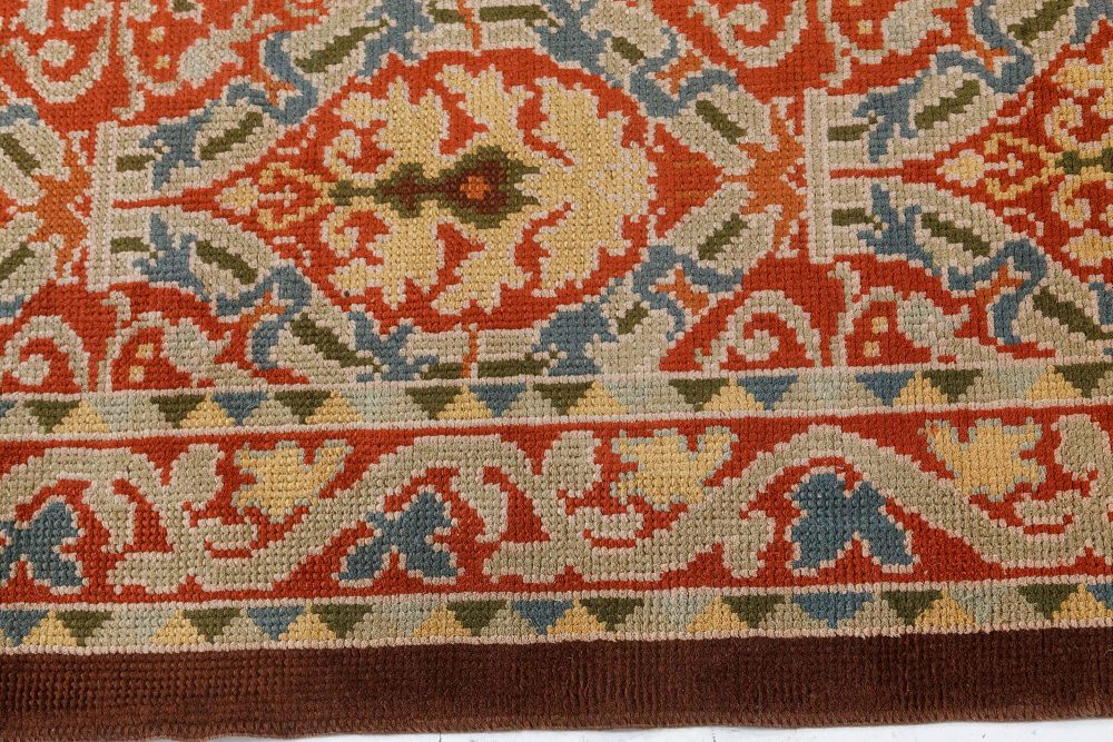 High-quality Vintage Floral Design Spanish Handmade Wool Rug BB7552