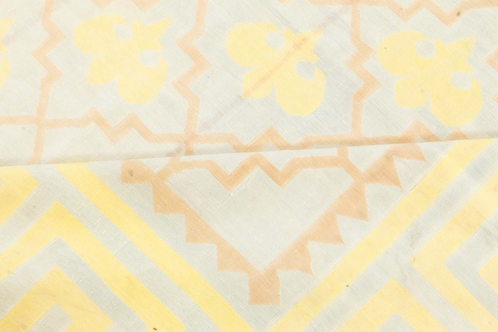 One-of-a-kind Extra Large Golden Yellow Indian Dhurrie Carpet BB7557