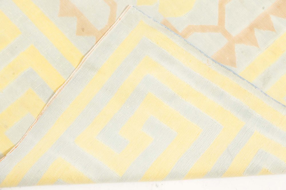 One-of-a-kind Extra Large Golden Yellow Indian Dhurrie Carpet BB7557
