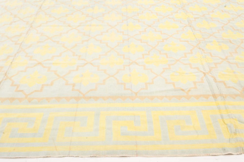 One-of-a-kind Extra Large Golden Yellow Indian Dhurrie Carpet BB7557