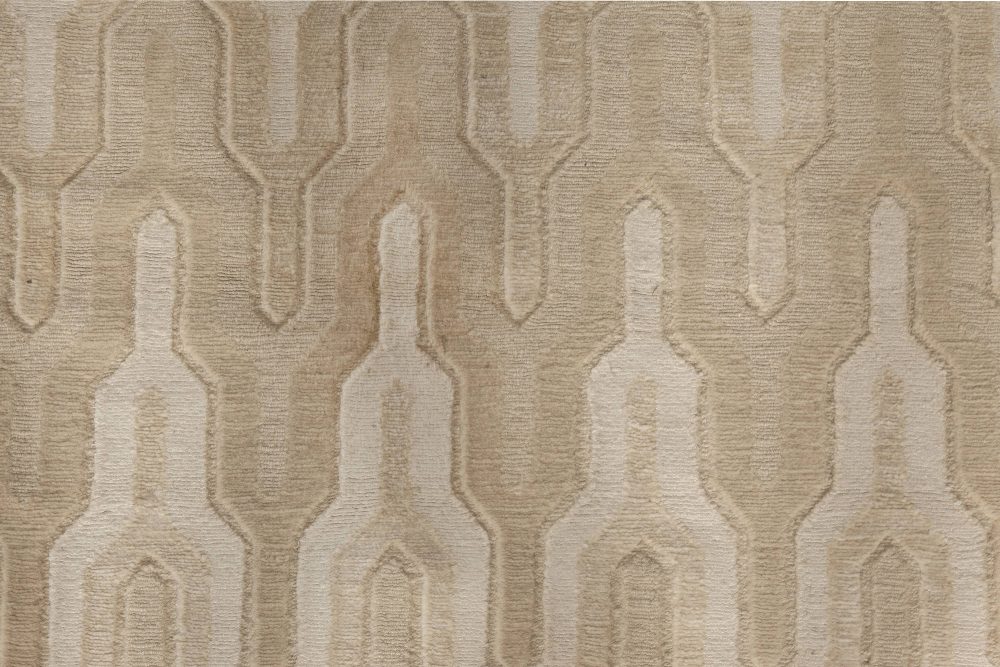 Doris Leslie Blau Collection Global Off-White and Beige Hand-Knotted Wool Rug N10834