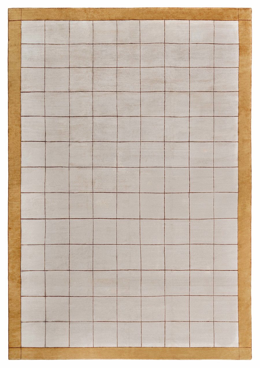 Doris Leslie Blau Collection Geometric Design Silk Rug in beige, brown and white N10969
