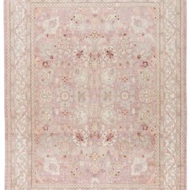 Traditional Floral-Inspired Tabriz Cream Beige Hand-Knotted Wool Rug “Rosette” N11396
