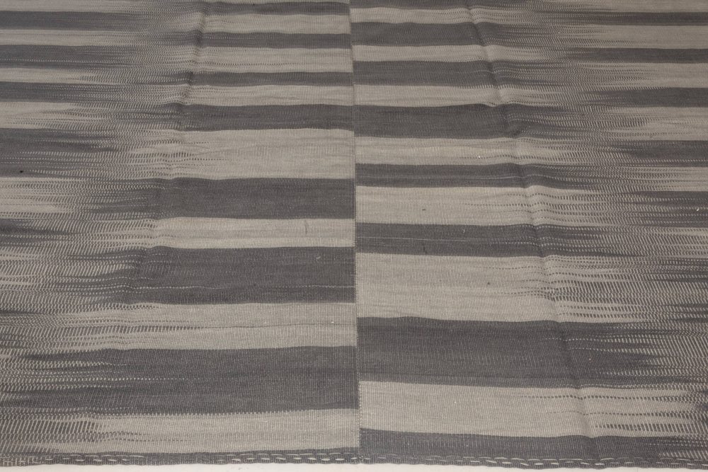 Contemporary Striped Dark and Light Gray Kilim Blend Wool Rug N11172