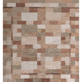Modern Art Deco Geometric Warm Tan Hand-Knotted Silk Rug “Dune” N12732