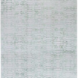 Modern Abstract Tracery Light Gray With Mint Hand-Knotted Wool & Silk Oversized Rug “Olivine” N11192