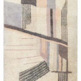 Vintage French Art Deco Abstract Light Beige Hand-Knotted Wool Rug BB5030