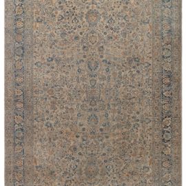Kirman Persian Antique Floral Allover Cream Beige Hand-Knotted Wool Carpet – Circa 1900 BB7255