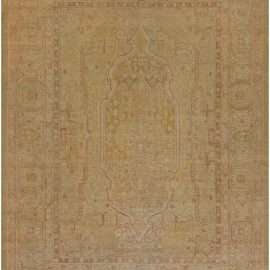 Amritsar Indian Antique Medallion Warm Tan Hand-Knotted Wool Rug – Circa 1920 BB5780