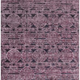 Damask Modern Charcoal Handmade Wool & Silk Rug “Medaluna” N11057