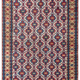 19th Century Kazak Handmade Wool Rug in Red, Yellow and Blue BB4749