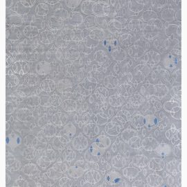 “Hummingbird” Contemporary Art Floral Light Gray Hand-Knotted Wool & Silk Rug N12772