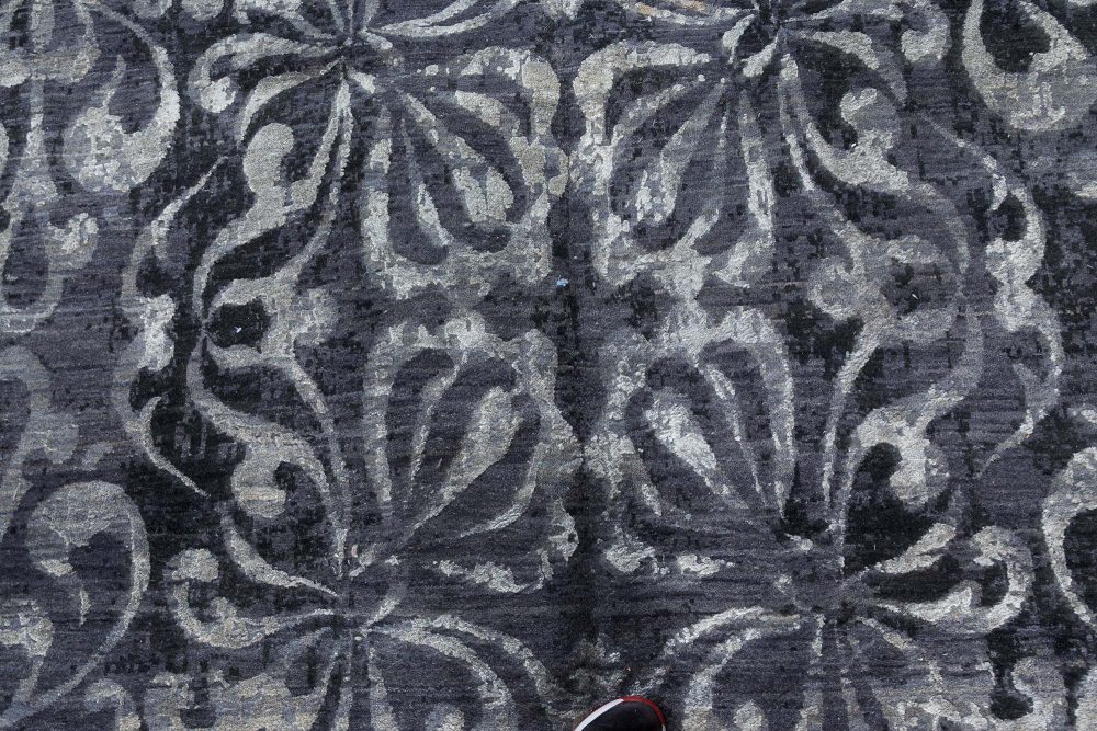 Doris Leslie Blau Collection Black and Gray Passion Flowers Rug N10468