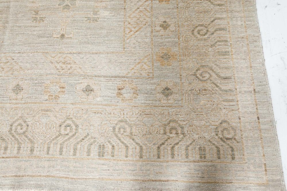 Doris Leslie Blau Collection Square Samarkand Botanic Beige and Gray Rug N10671